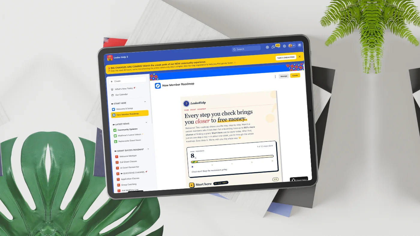The New Member Roadmap inside Lesko Help, shown on a tablet